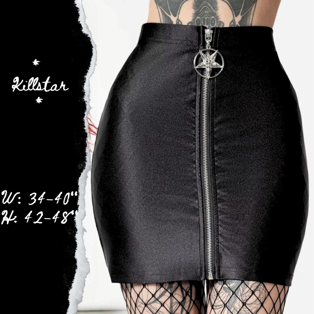 🚫SOLD🚫Killstar Black Mini Pencil Skirt Silver Zipper and Pentagram Charm